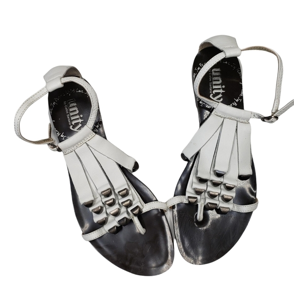 Unity by Carlos Santana | Mohawk White Leather Fringe Studded Sandals Women's 6 - Picture 5 of 9